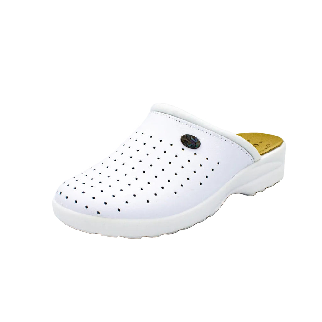 Ciabatte sanitarie in pelle traforata bianco