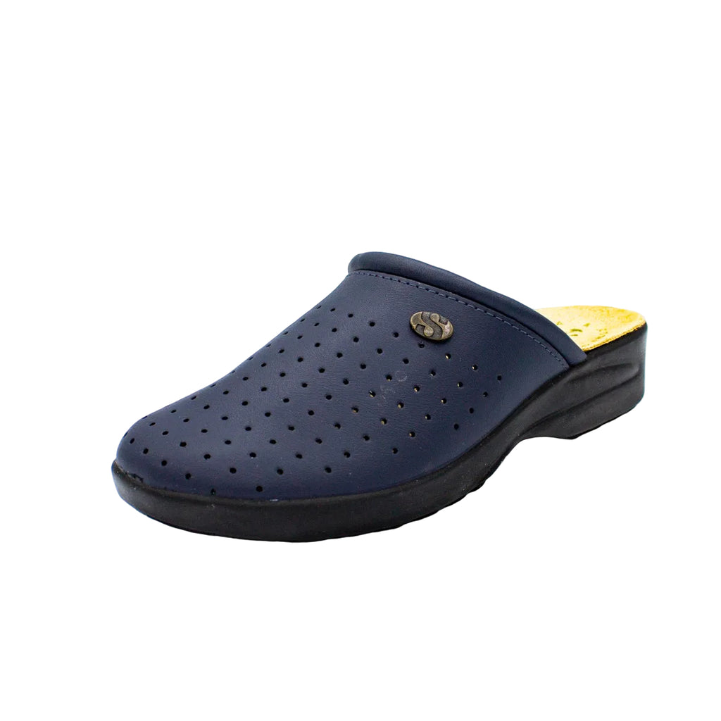 Ciabatte sanitarie in pelle traforata blu