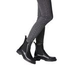 Stivaletti Chelsea Donna con Tacco Basso in Pelle Nera