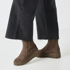Stivaletti Chelsea Donna con Zeppa in Pelle Beige