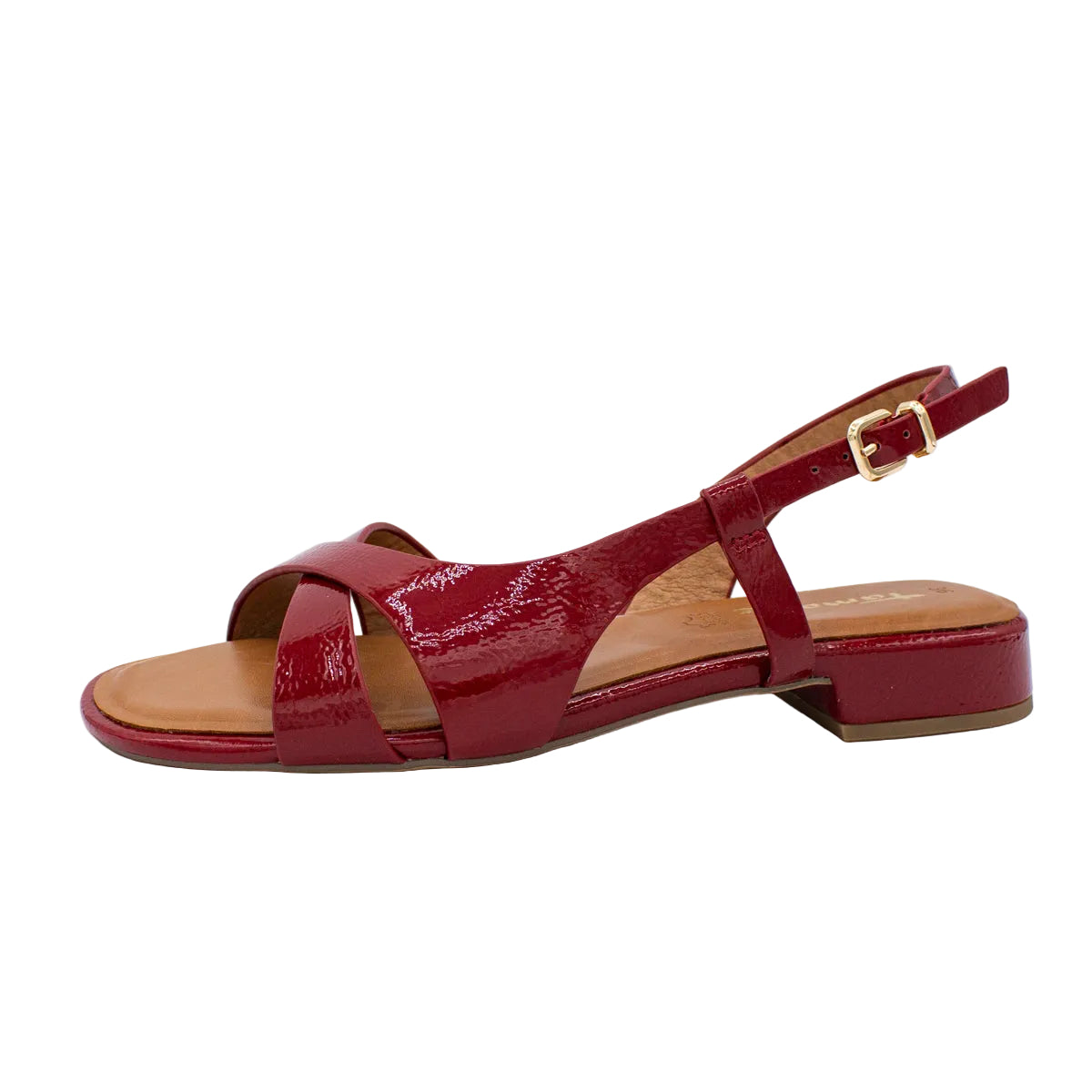Sandali bassi donna in vernice rosso cherry