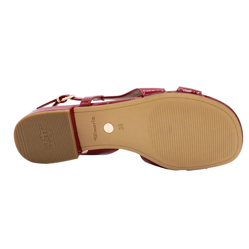 Sandali bassi donna in vernice rosso cherry