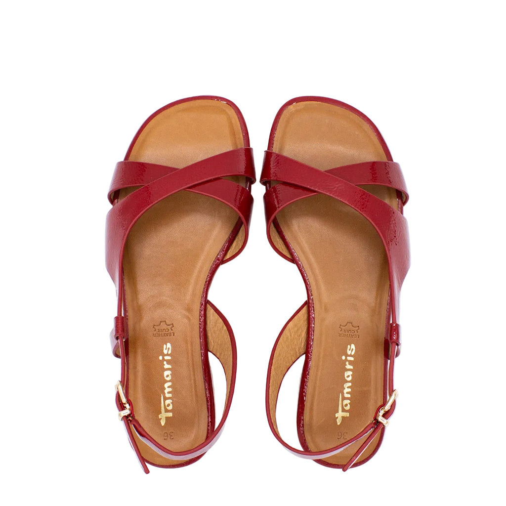 Sandali bassi donna in vernice rosso cherry