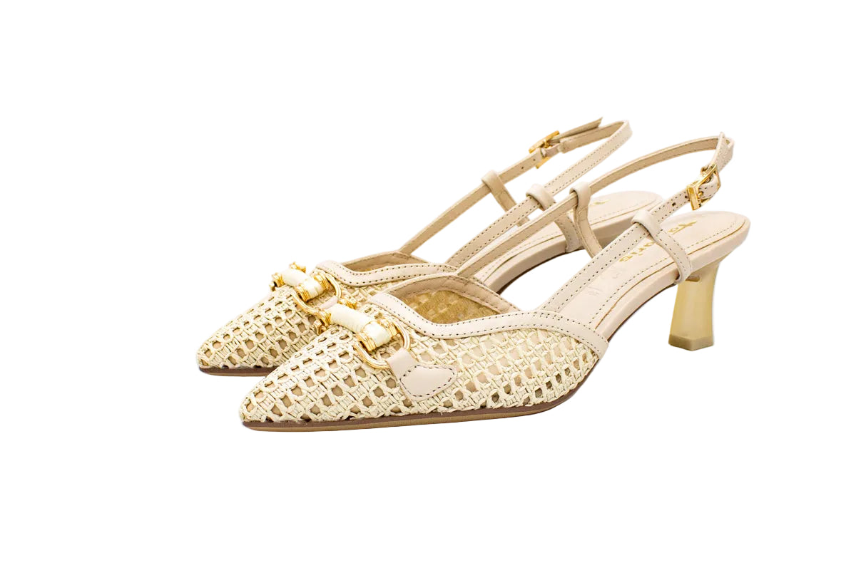 Woven leather slingbacks