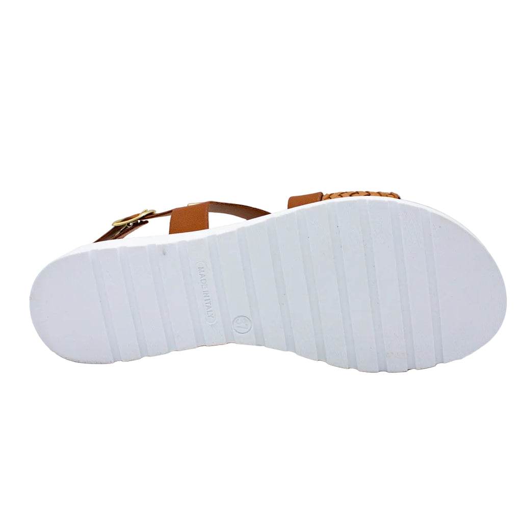 Sandali donna con zeppa cuoio