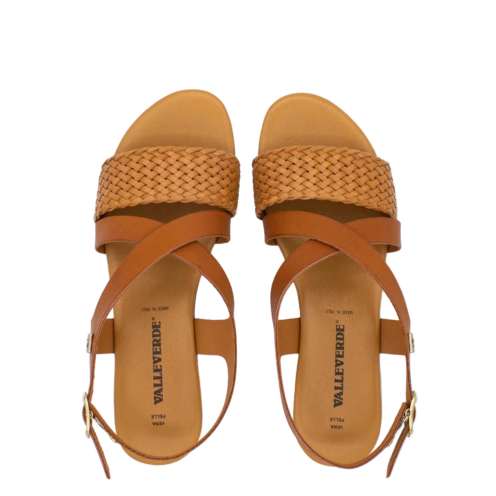 Sandali donna con zeppa cuoio