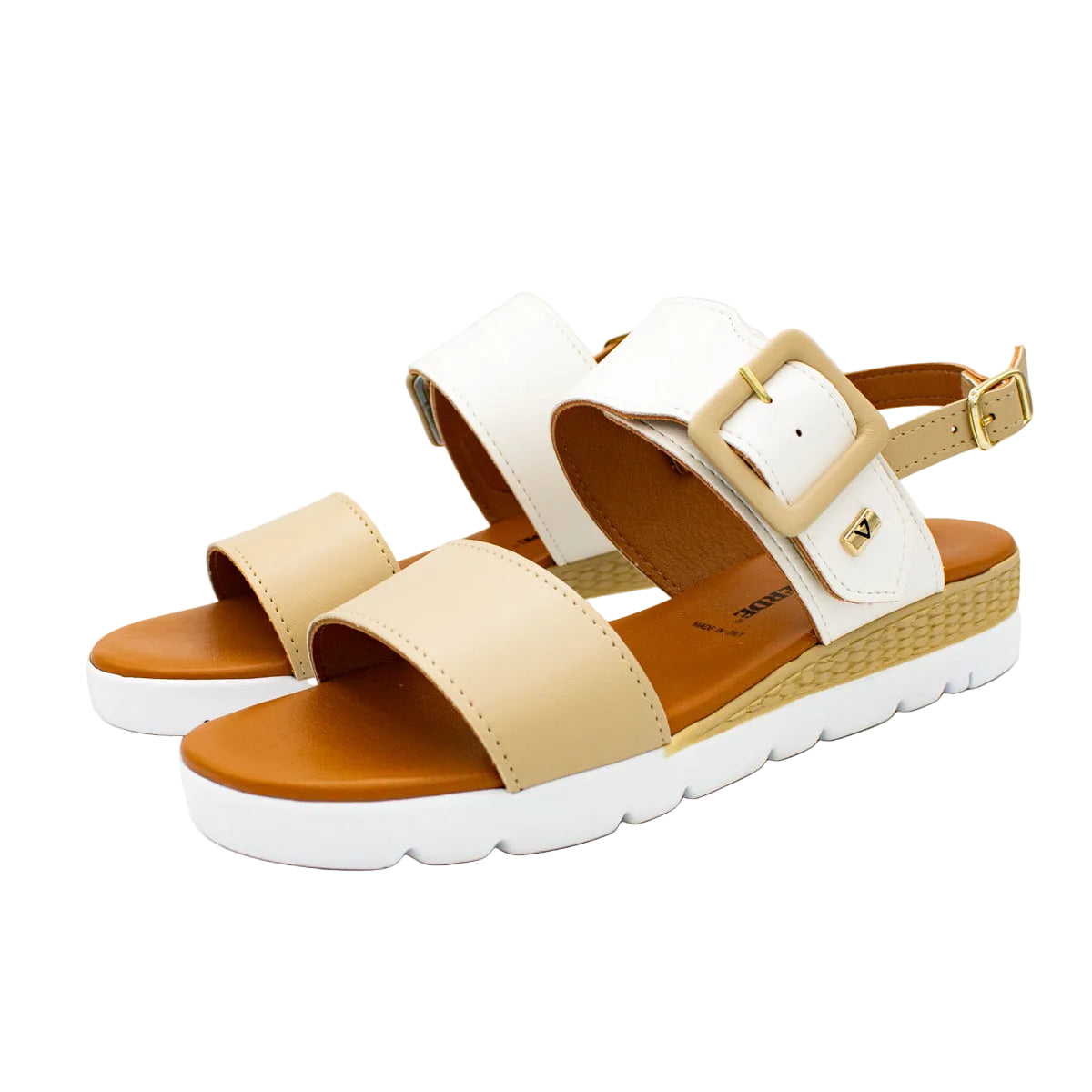 Sandali donna con fibbia decorativa beige
