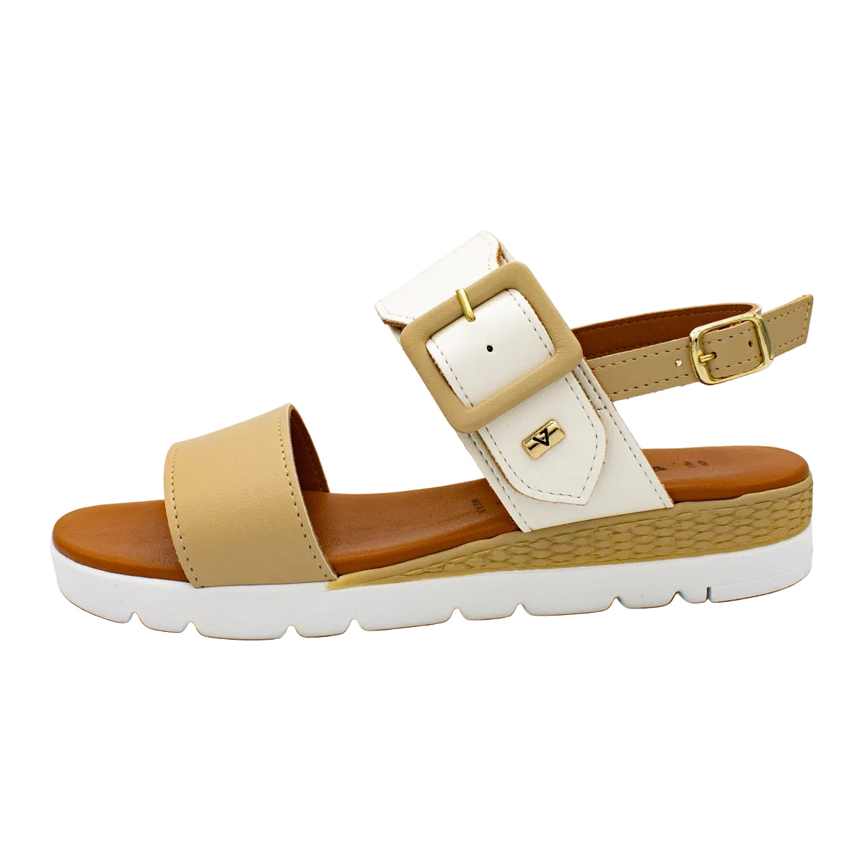Sandali donna con fibbia decorativa beige