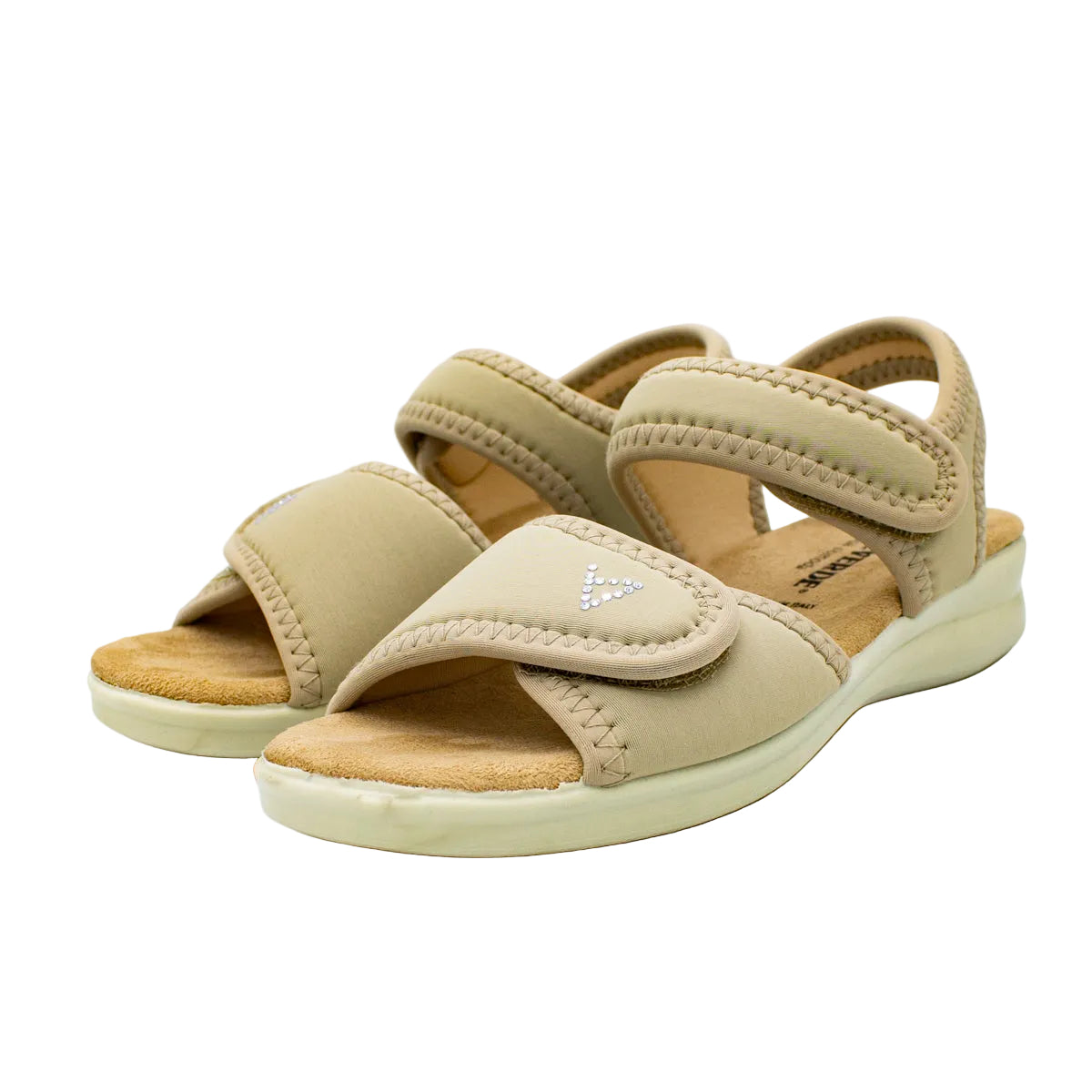 Sandali in tessuto elasticizzato con velcro beige