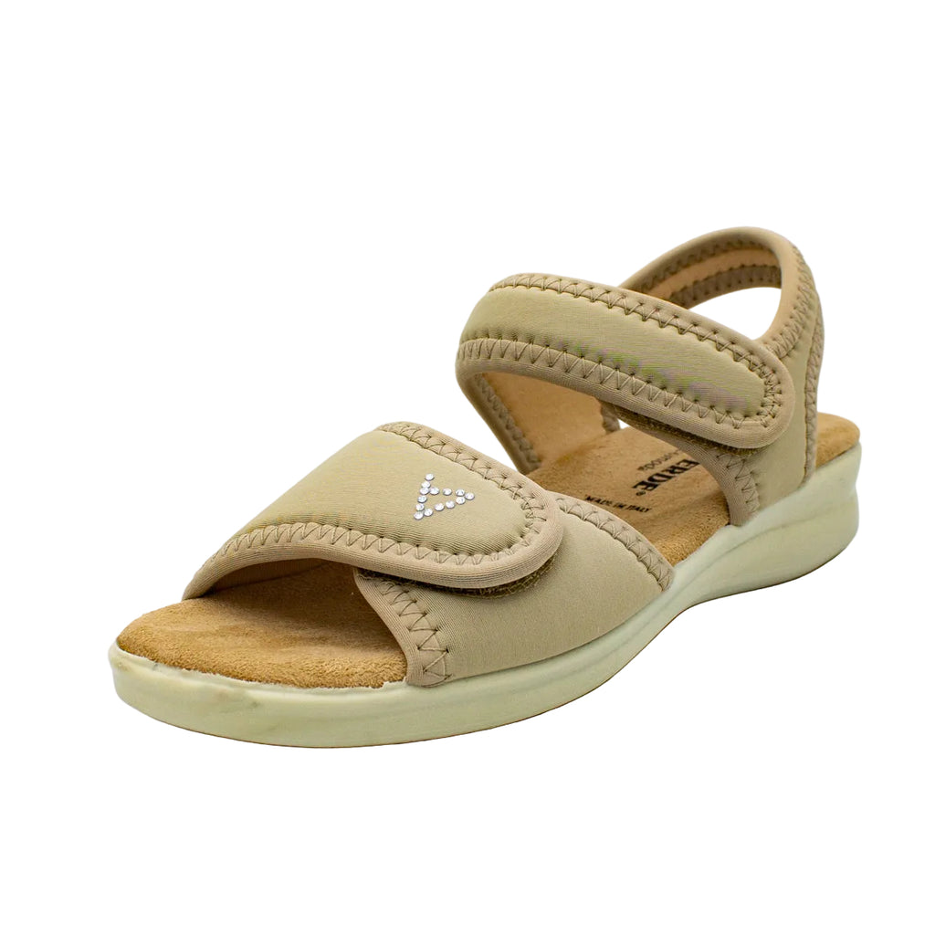 Sandali in tessuto elasticizzato con velcro beige