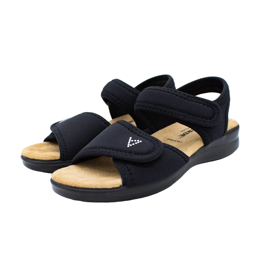 Sandali in tessuto elasticizzato con velcro nero