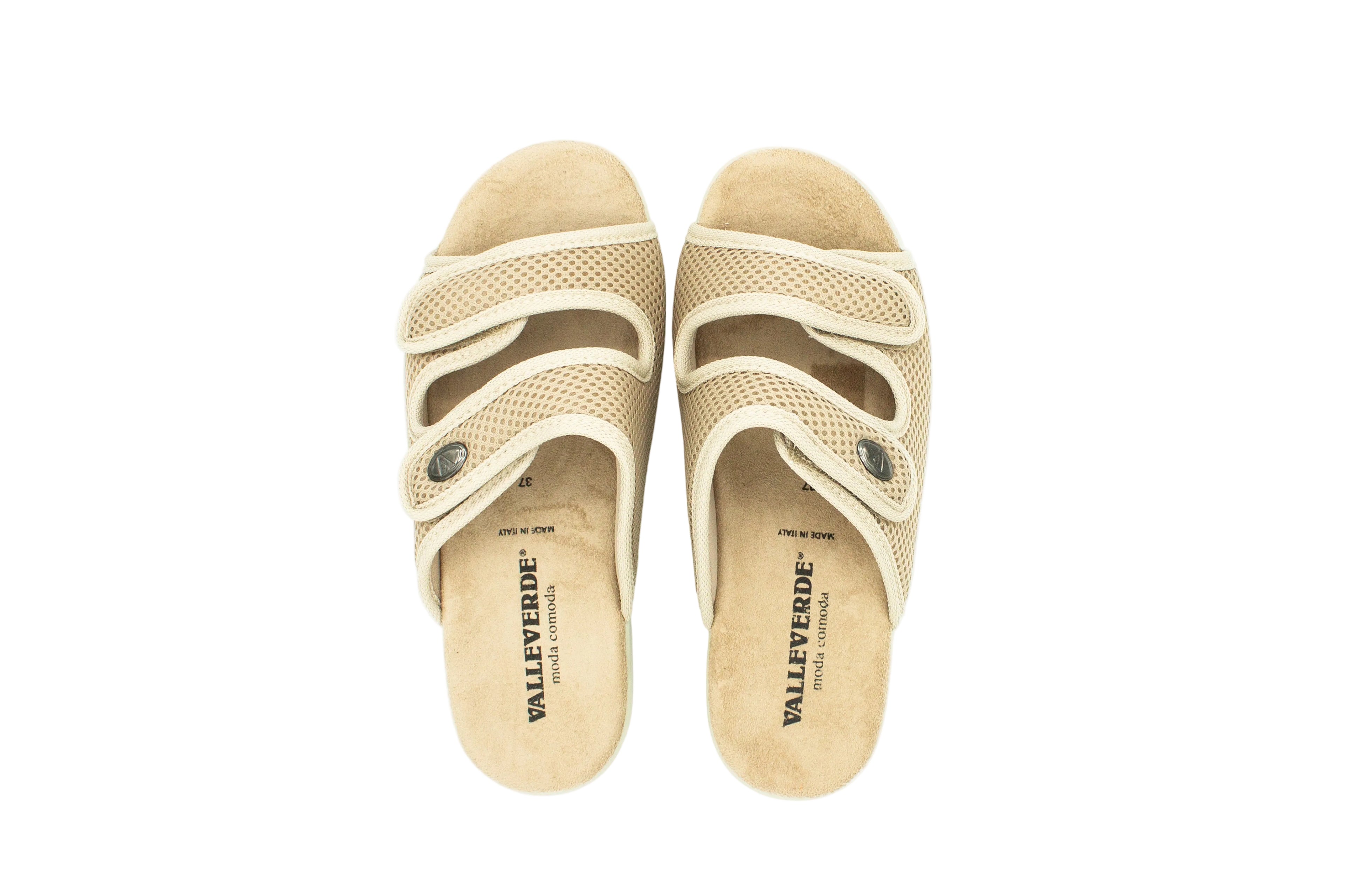 Ciabatte in tessuto con velcro beige