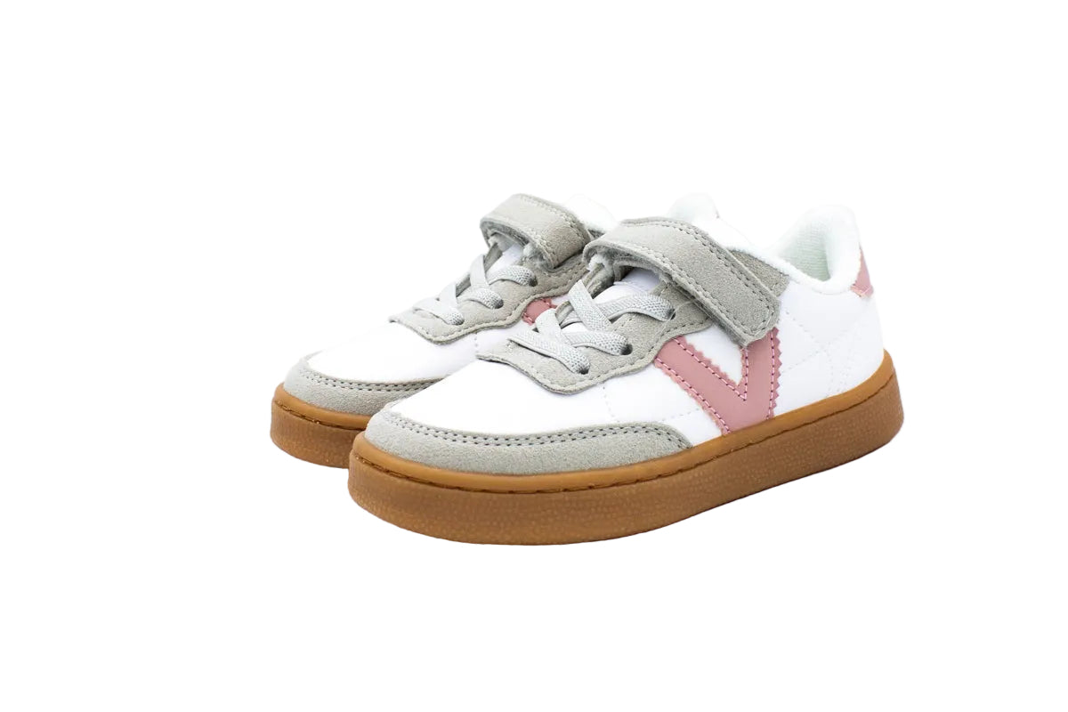 Sneakers con stringhe elastiche e velcro bianco rosa