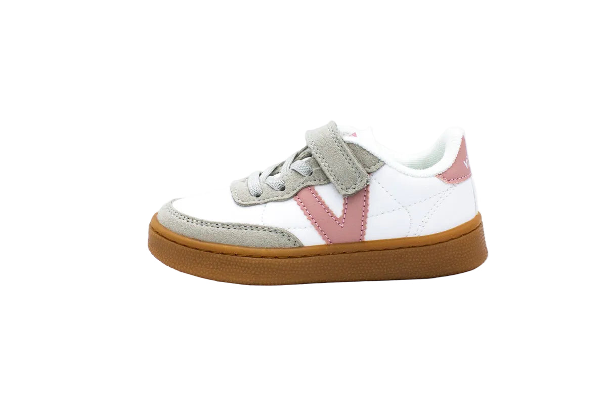 Sneakers con stringhe elastiche e velcro bianco rosa