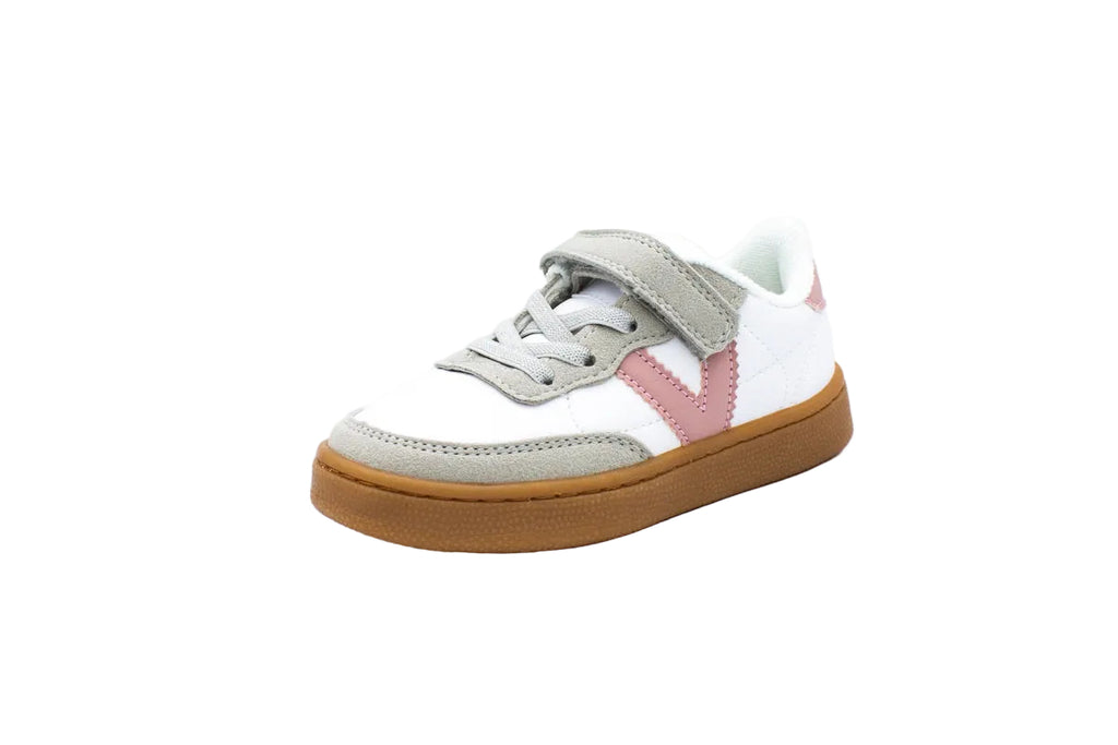 Sneakers con stringhe elastiche e velcro bianco rosa