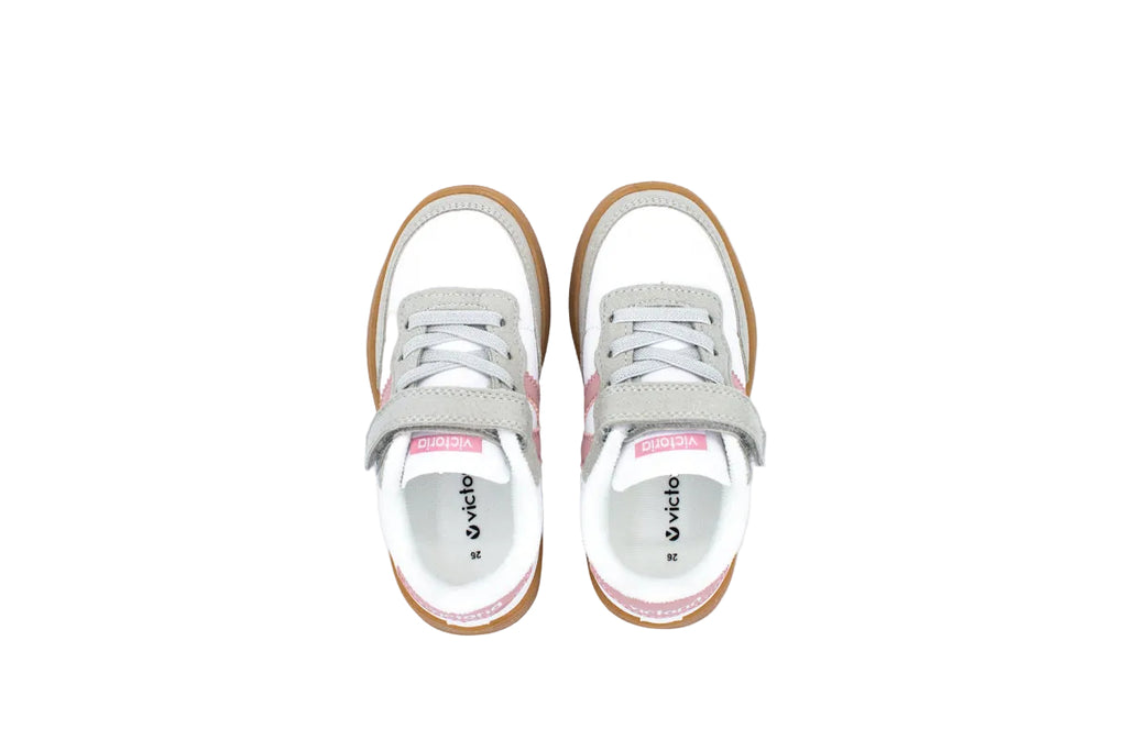 Sneakers con stringhe elastiche e velcro bianco rosa