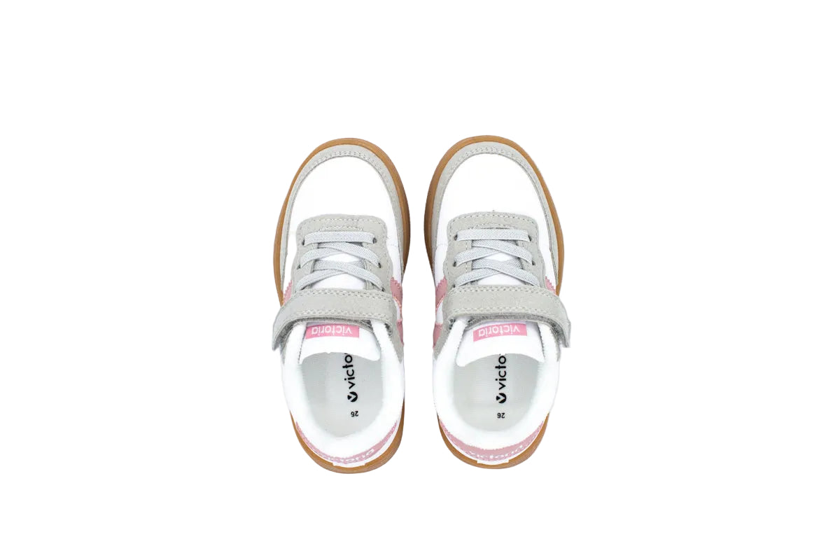 Sneakers con stringhe elastiche e velcro bianco rosa